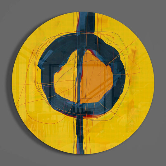 Yellow Navy Circle Orb Glass Wall Art