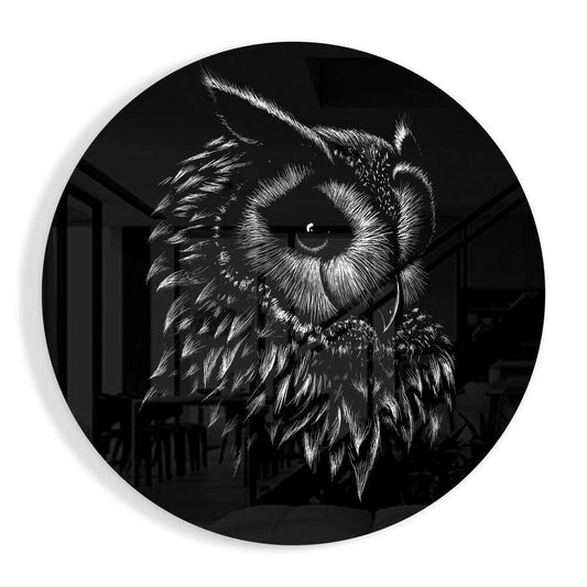 Black White Owl Sketch Glass Wall Art