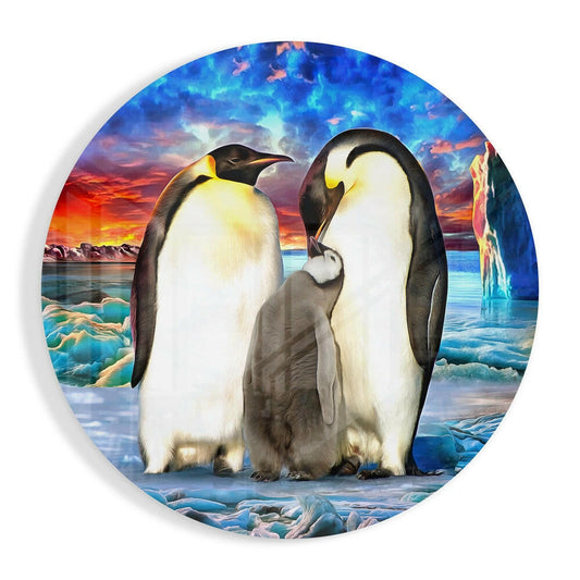 Round Emperor Penguin Chick Glass Wall Art