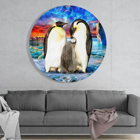 Round Emperor Penguin Chick Glass Wall Art