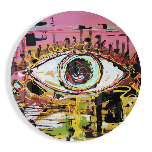 Round Pink Graffiti Scribble Eye Glass Wall Art