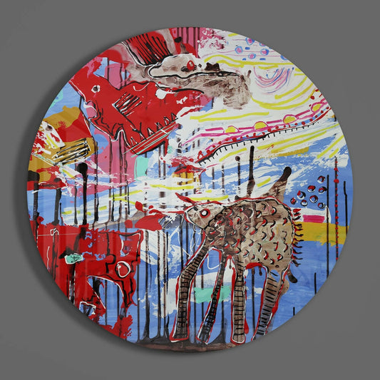 Whimsical Giraffe Graffiti Glass Wall Art