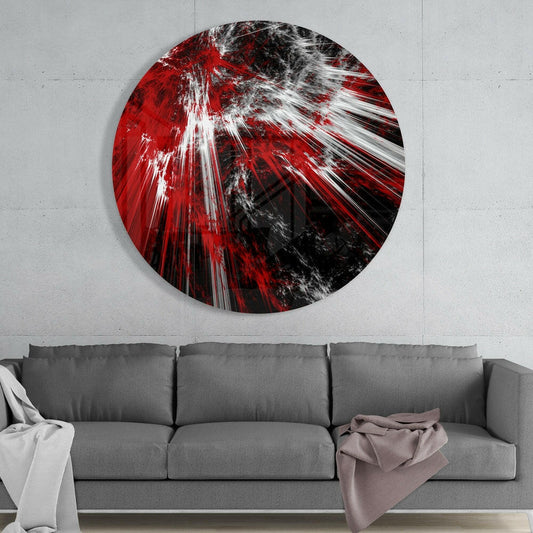 Round Crimson Shatter Explosion Glass Wall Art