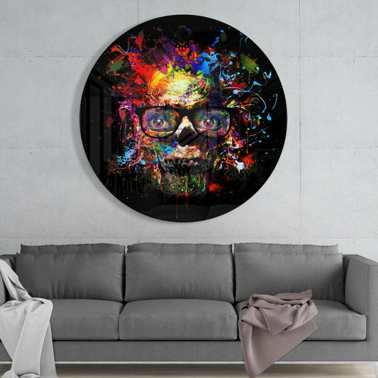Rainbow Splatter Glasses Skull Glass Wall Art