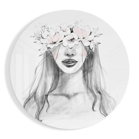 Floral Crown Woman Sketch Glass Wall Art