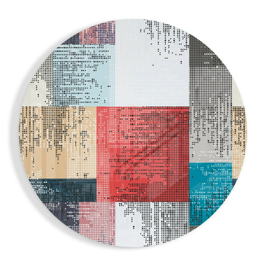 Halftone Dot Color Block Squares Glass Wall Art