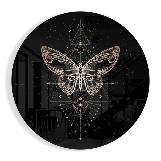 Golden Geometric Butterfly Glass Wall Art