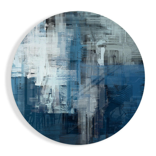 Blue Gray Woven Crosshatch Glass Wall Art