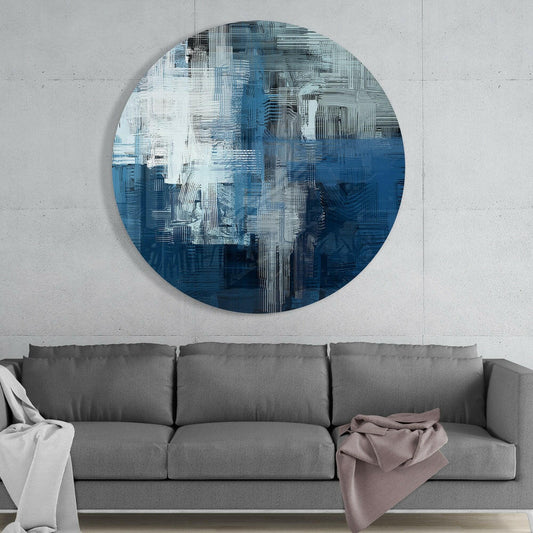 Blue Gray Woven Crosshatch Glass Wall Art