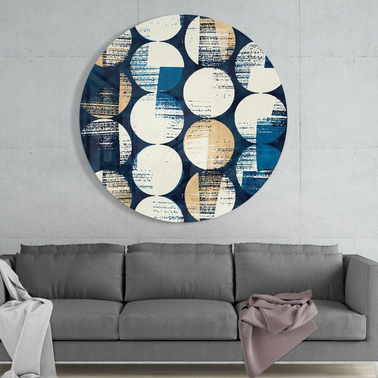 Round Distressed Blue Dots Collage Glass Wall Art