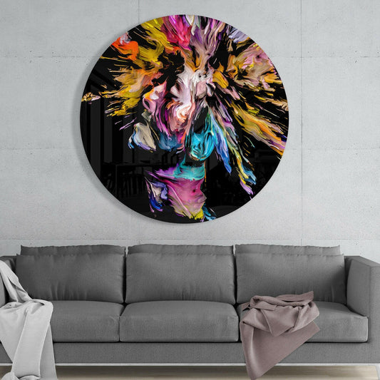 Round Rainbow Paint Splash Face Glass Wall Art