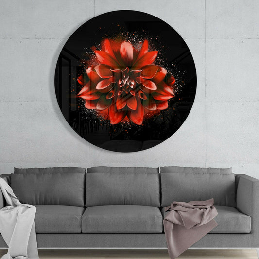 Red Splatter Dahlia Glass Wall Art
