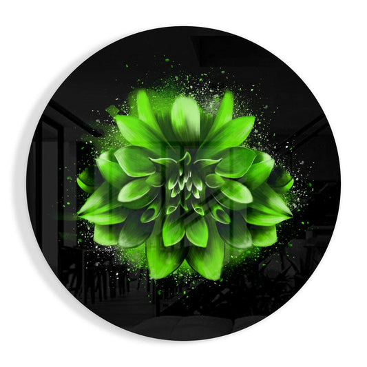 Green Splatter Dahlia Glass Wall Art