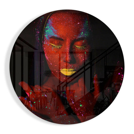 Red Neon Glow Face Glass Wall Art