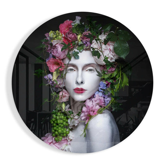 Rose Headdress Pale Portrait Woman Glass Wall Art