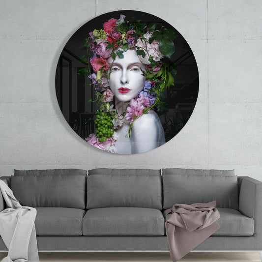 Rose Headdress Pale Portrait Woman Glass Wall Art