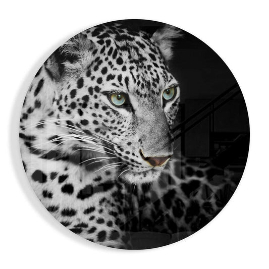 Green Eyed Leopard Circle Glass Wall Art