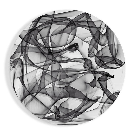 Black Wire Smoke Loops Round Glass Wall Art