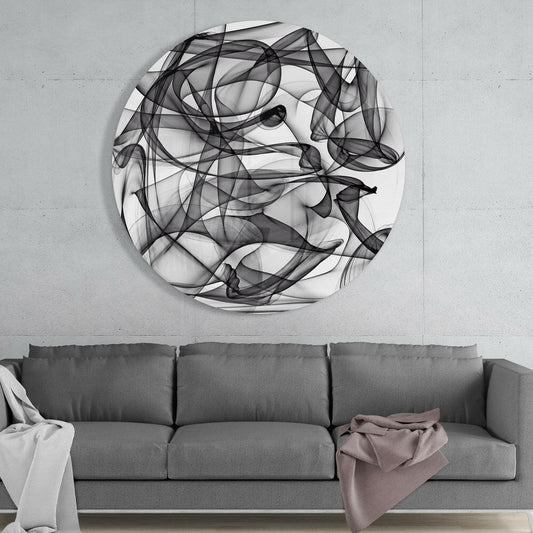 Black Wire Smoke Loops Round Glass Wall Art