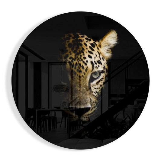 Half Lit Golden Leopard Glass Wall Art
