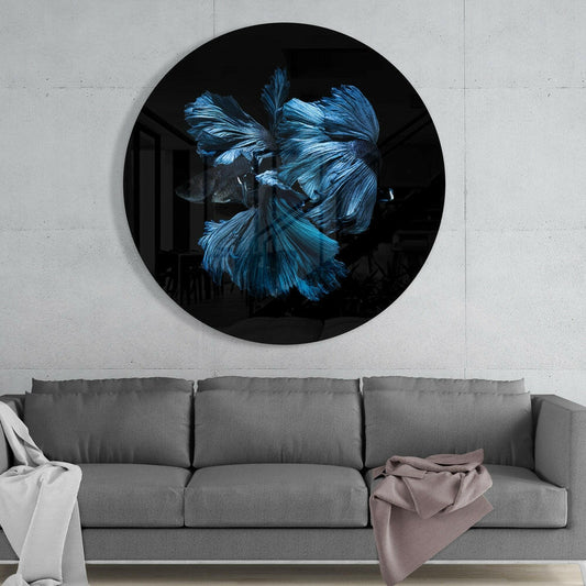Blue Betta Fish Flowing Fins Glass Wall Art