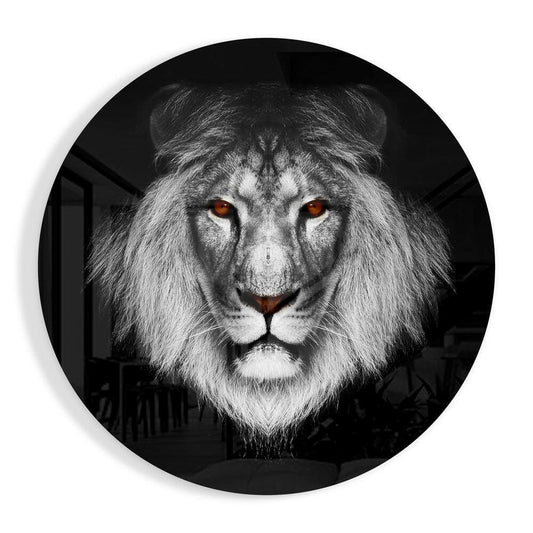 Amber Eyed Round Lion Face Glass Wall Art