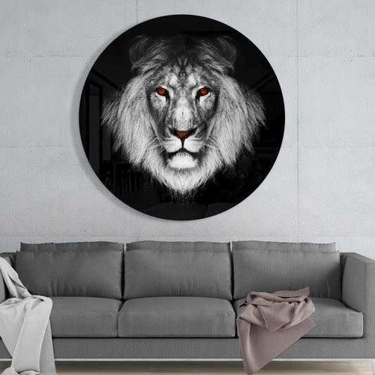 Amber Eyed Round Lion Face Glass Wall Art
