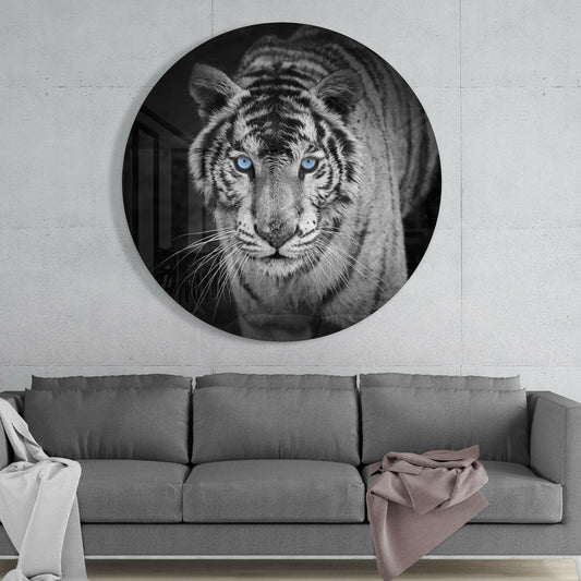 Ice Blue Eyed Tiger Glass Wall Art