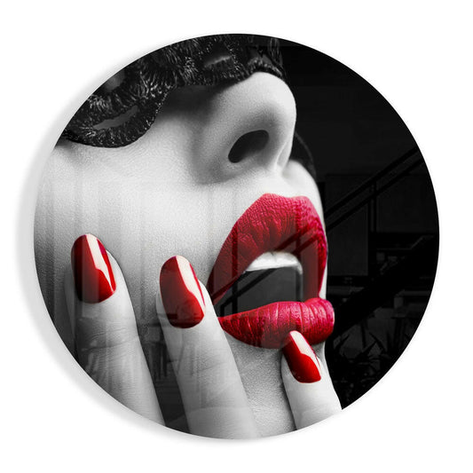 Red Lips Red Nails Glass Wall Art