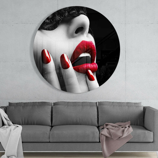 Red Lips Red Nails Glass Wall Art