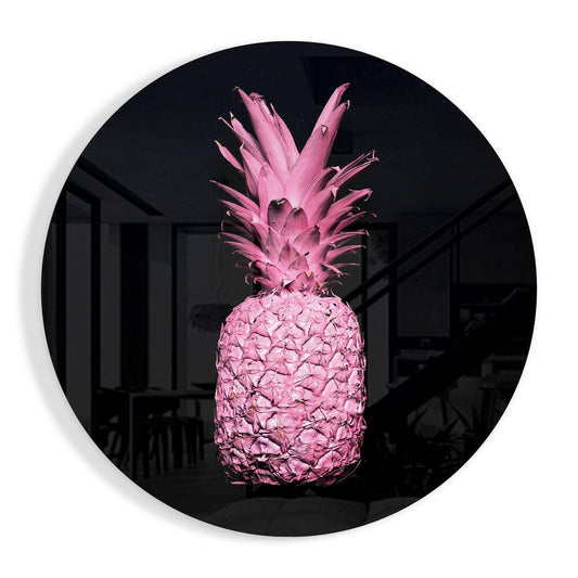 Blush Pink Glowing Round Pineapple Glass Wall Art