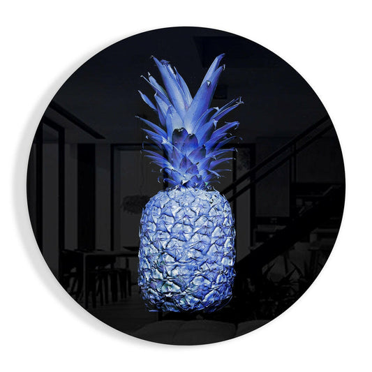 Electric Blue Round Pineapple Glass Wall Art