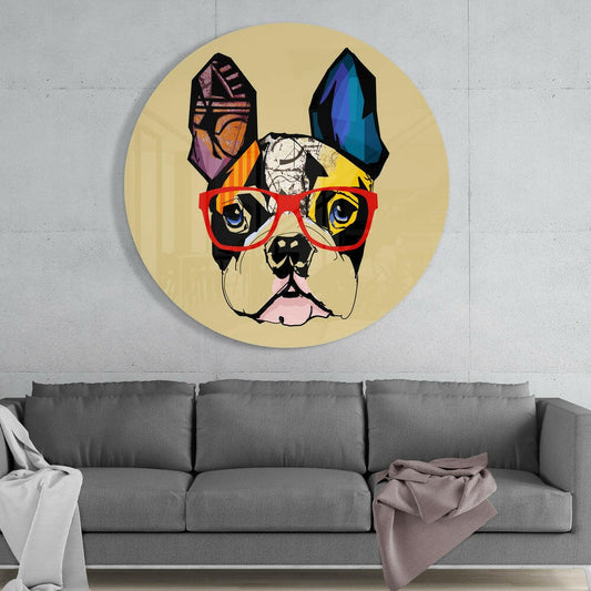 Pop Art Bulldog Red Glasses Glass Wall Art