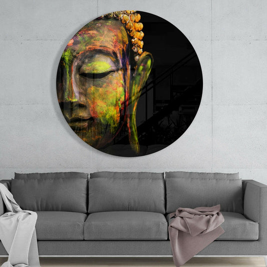Multicolor Buddha Half Face Glass Wall Art