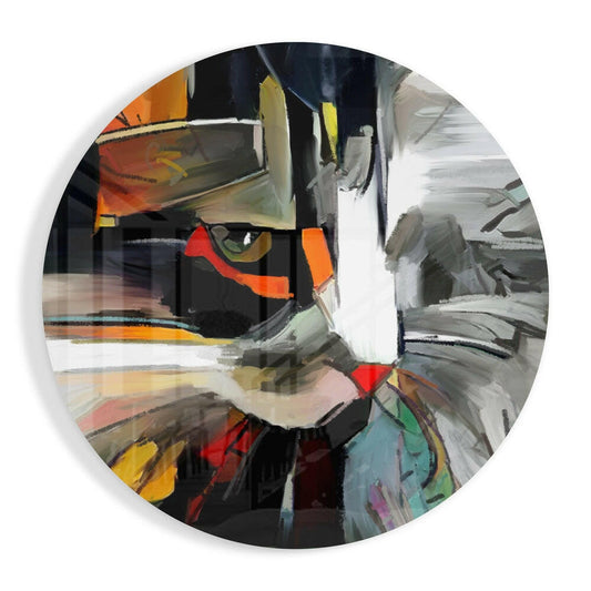 Abstract Painterly Cat Round Glass Wall Art