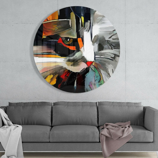 Abstract Painterly Cat Round Glass Wall Art