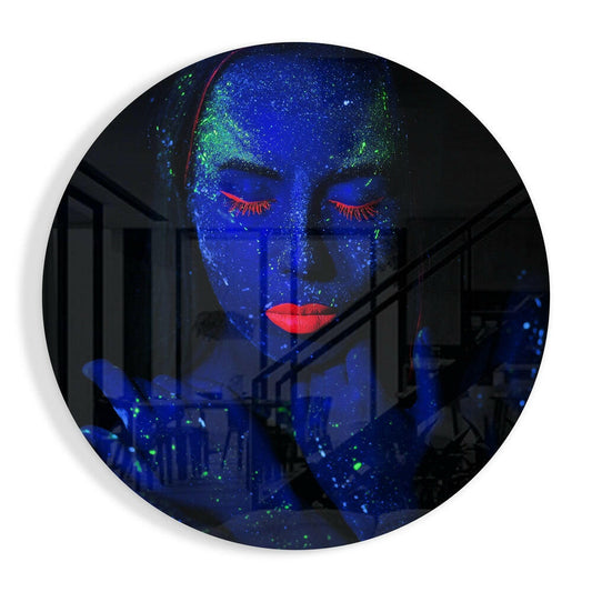 Round Indigo Green Speckle Face Glass Wall Art