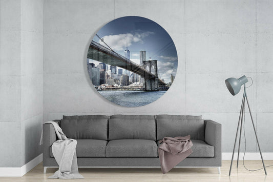 Brooklyn Bridge Skyline Circle Glass Wall Art