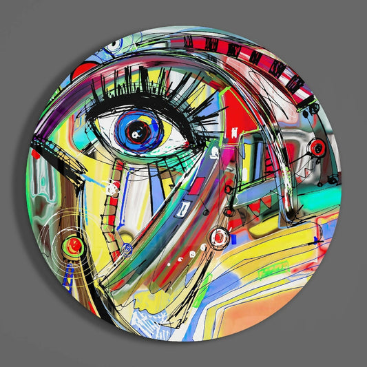Round Abstract Scribble Eye Face Glass Wall Art