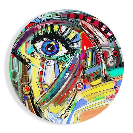 Round Abstract Scribble Eye Face Glass Wall Art