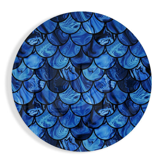 Blue Marble Mermaid Scales Glass Wall Art