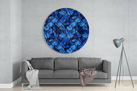 Blue Marble Mermaid Scales Glass Wall Art
