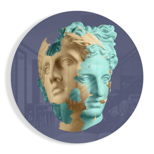 Split Mint and Beige Statue Head Glass Wall Art