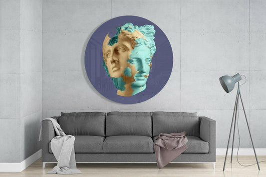 Split Mint and Beige Statue Head Glass Wall Art