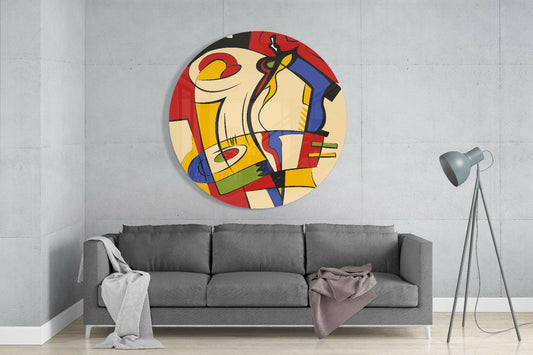 Primary Color Cubist Curves Abstract Glass Wall Art
