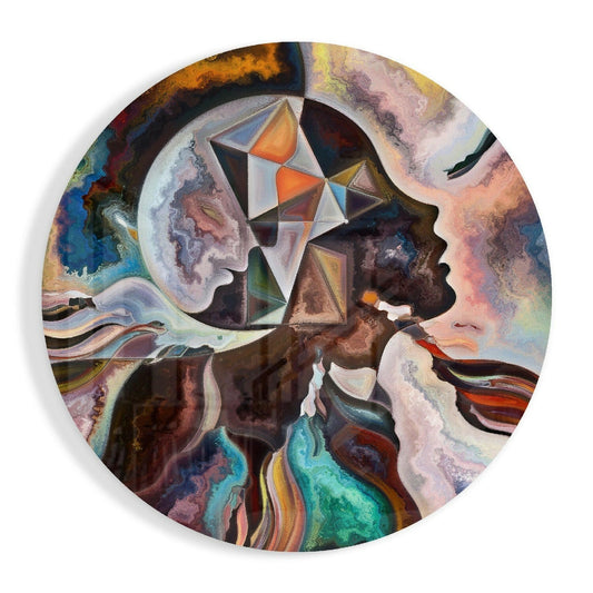 Round Marbled Faces Triangle Fusion Glass Wall Art