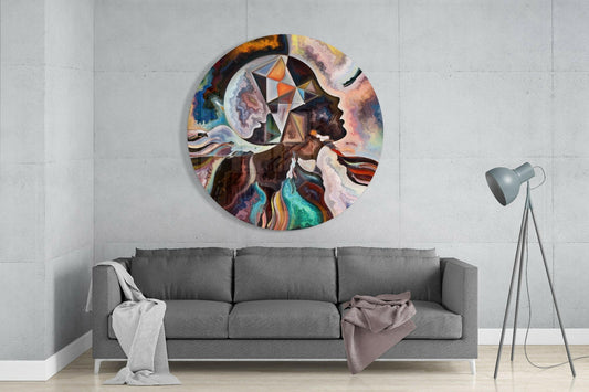 Round Marbled Faces Triangle Fusion Glass Wall Art