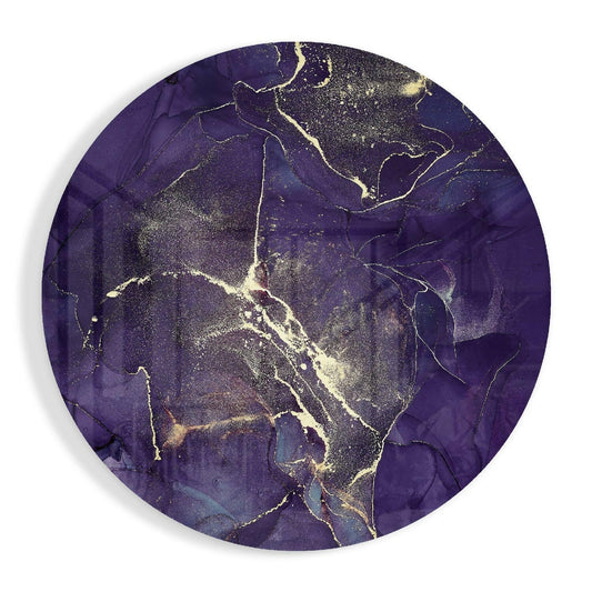 Purple Gold Vein Marble Glass Wall Art