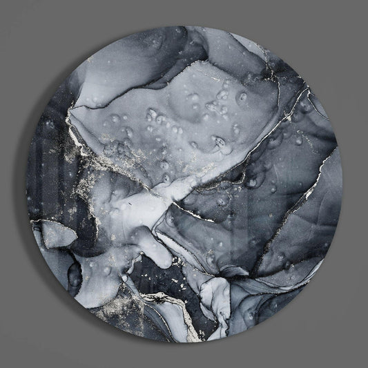Charcoal Silver Ink Marble Glass Wall Art