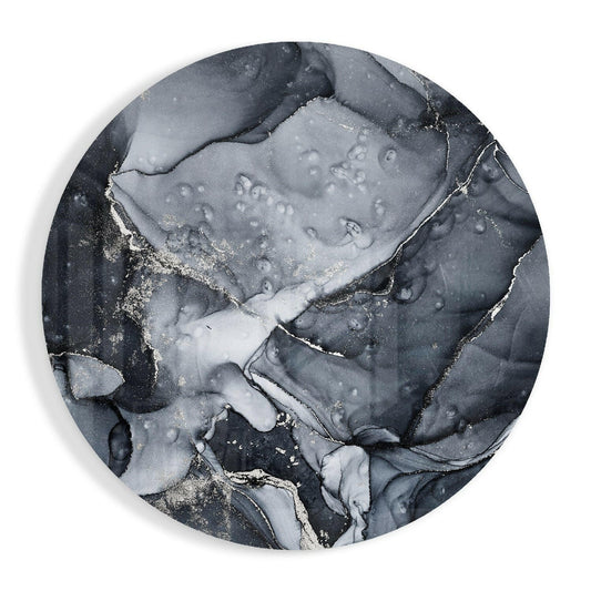 Charcoal Silver Ink Marble Glass Wall Art